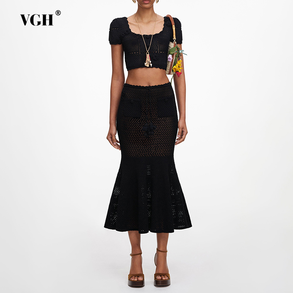 Crop Top Crochet - VGH Set Due Pezzi Nero con