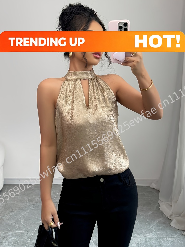 Blouse Off Shoulder - Top Elegante da Donna Primaverile/Estivo, Dorato